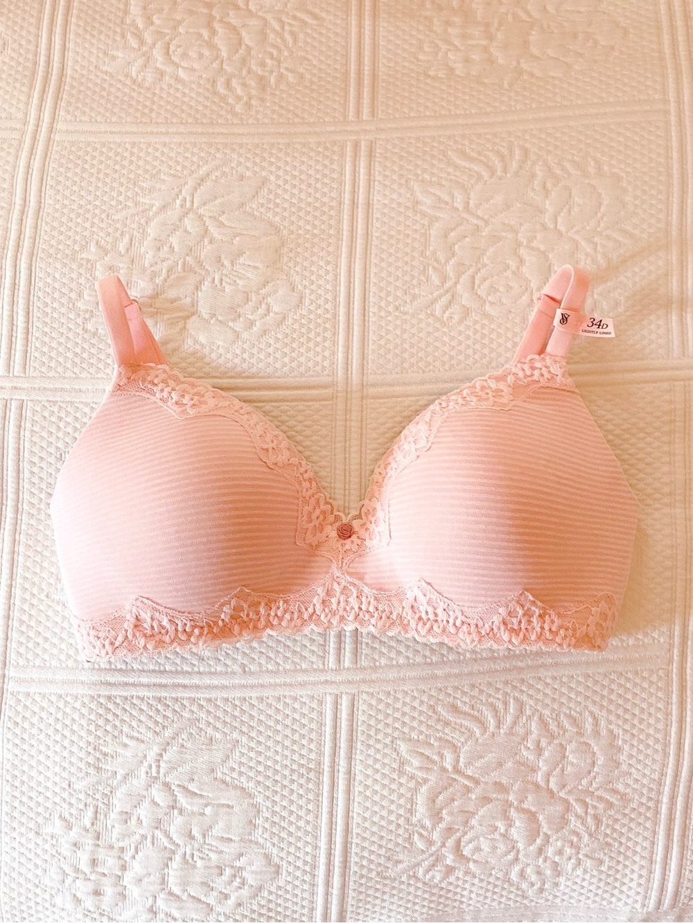 ྀིྀིྀིྀིྀི victoria’s secret cotton shadow stripe wireless bra angel pink